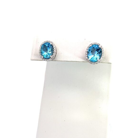 Natural Topaz Diamond Stud Earrings 14k W Gold 6.98 TCW Certified $3,950 311647 - Picture 6 of 9
